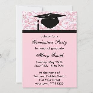 Monogram Pink Swirl Graduation Party Invitation