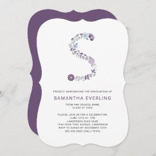 Monogram S purple floral graduation party Invitation