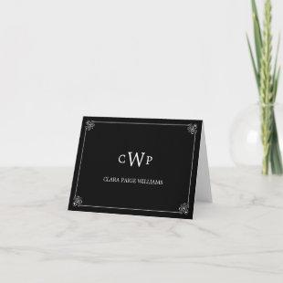 Monogrammed Initials Thank You Card - Black