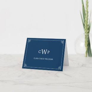 Monogrammed Initials Thank You Card - Navy