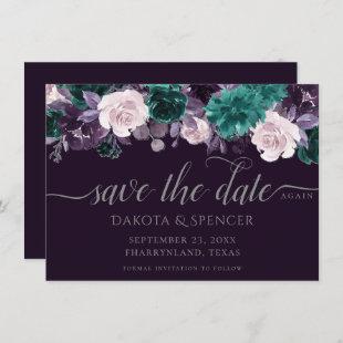 Moody Boho | Dark Purple and Teal Change of Plans Save The Date