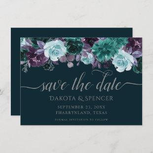Moody Boho | Deep Teal and Purple Rose Garland Save The Date