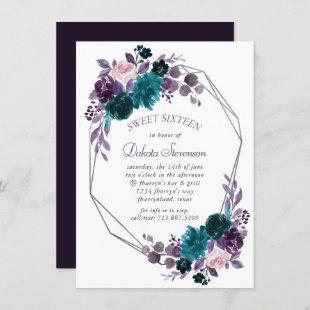 Moody Boho | Eggplant Purple Bouquet Sweet Sixteen Invitation