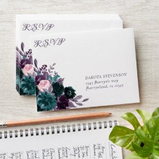 Moody Boho | Eggplant Purple Floral RSVP Address Envelope