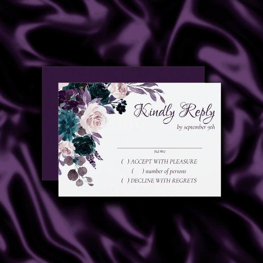 Moody Boho | Eggplant Purple Silver Frame Bouquets RSVP Card