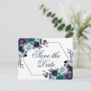 Moody Boho | Teal Dark Floral Frame Save the Date Postcard
