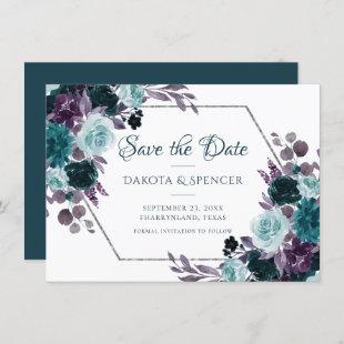 Moody Boho | Teal Turquoise Dark Floral Wedding Save The Date
