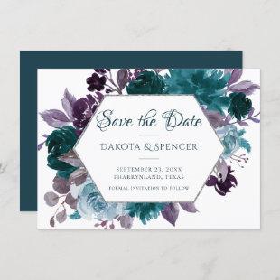 Moody Boho | Teal Turquoise Purple Bouquet Frame Save The Date