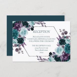 Moody Boho | Teal Turquoise Purple Roses Reception Enclosure Card