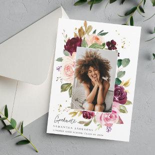 Moody Burgundy Watercolor Floral Frame Photo Invitation