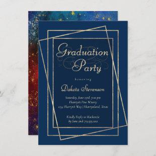 Moody Ombre | Blue Jewel Tone Gold Star Grad Party Invitation
