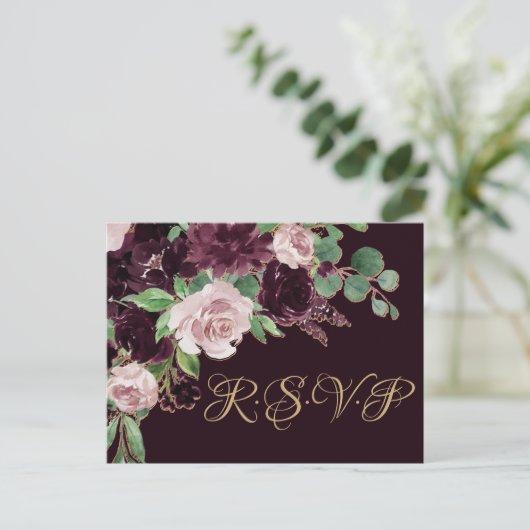 Moody Passions | Dramatic Purple Roses Entree RSVP Postcard