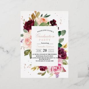 Moody & Rustic Burgundy Watercolor Floral Frame Foil Invitation