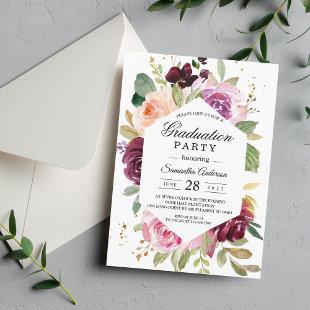 Moody & Rustic Burgundy Watercolor Floral Frame In Invitation