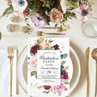 Moody & Rustic Burgundy Watercolor Floral Frame Invitation