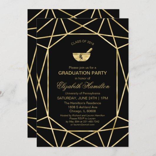 Mortar and Pestle Pharmacy School Grad Party Gold Invitation