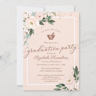 Mortar Pestle Pharmacy Grad Party Pink Floral Invitation