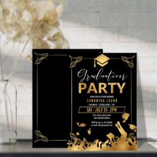 Mortarboard Graduation Party Gold/Black ID895 Foil Invitation