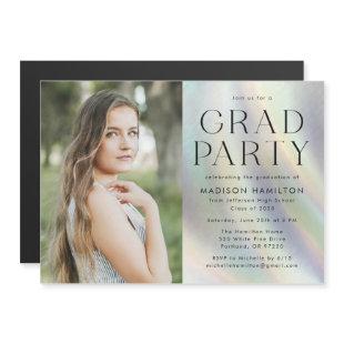 Mother of Pearl Holographic Graduation Party Magnetic Invitation