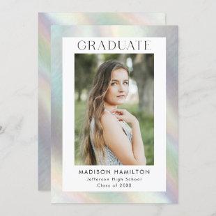 Mother of Pearl Holographic Photo Graduation Party Invitation