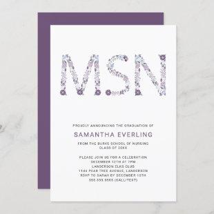 MSN graduation celebration, floral nurse purple Invitation