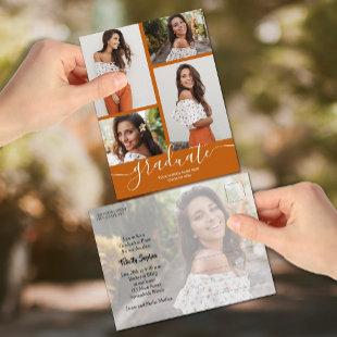 Multi Photo Burnt Orange Graduation Invitation Postcard