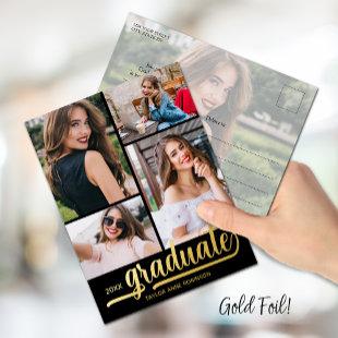 Multi Photo Graduation Party Foil Invitation Postcard