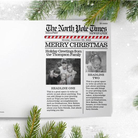 Multi Photo North Pole News Christmas Cute Funny Tri-Fold Holiday Card