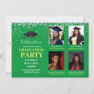 Multiple Photo green and yellow Graduation Party  Invitation