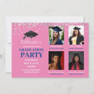 Multiple Photo pink and blue Graduation Party Invitation