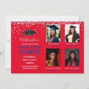 Multiple Photo red and blue Graduation Party  Invitation
