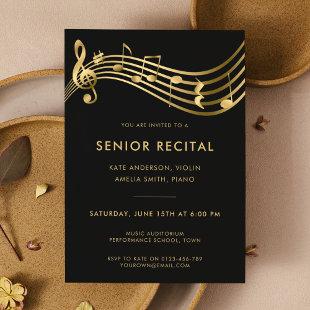 Music Concert Black Gold Senior Recital Elegant Invitation