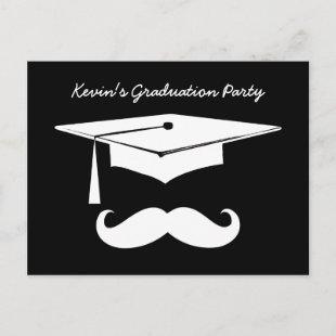 Mustache Graduation Party Black White Announcement