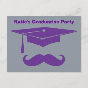 Mustache Graduation Purple Announcement Postcard