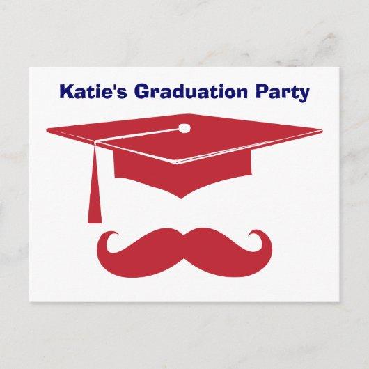 Mustache Graduation Red Invitation Postcard