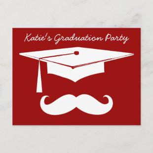 Mustache Graduation White Announcement Postcard