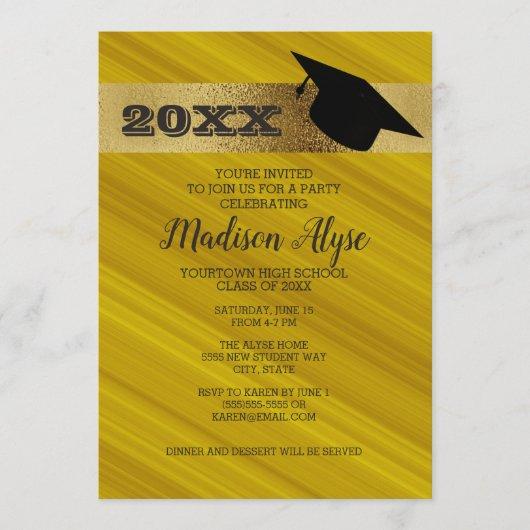 Mustard Yellow with Gold and Graduation Cap Party Invitation
