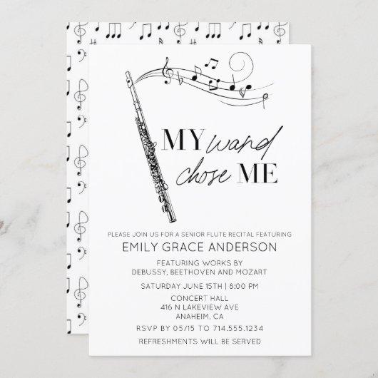 My Wand Chose Me Quote Musical Notes Flute Recital Invitation