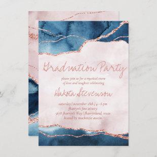 Mystic Elegance | Blue Pink Agate Graduation Party Invitation