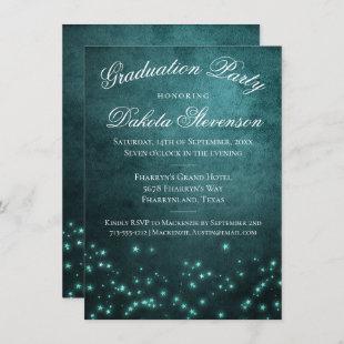 Mystic Twilight Stars | Deep Teal Glow Graduation Invitation