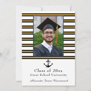 Nautical Anchor Modern black yellow Graduation  Announcement
