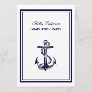 Nautical Anchor Navy Blue Framed 2V Graduation Invitation