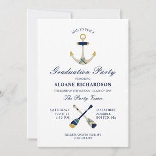 Nautical Anchor & Oars Navy Graduation Party Invitation