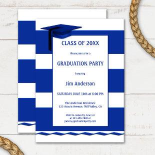Nautical Navy Blue White Graduation Invitation