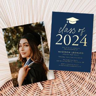 Navy and Gold Foil Class of 2024 Graduation Party Foil Invitation