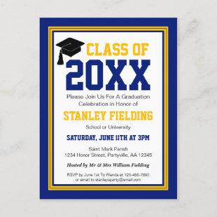 Navy and Gold Graduation Party Invitation Postcard