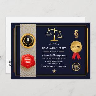 Navy and Gold Law Graduation Party Invitation