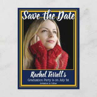 Navy and Gold Save the Date Graduation Announcement Postcard