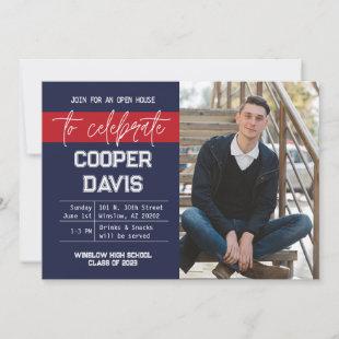 Navy and Red Photo Graduation Party Invitation