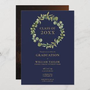 Navy Blue And Gold Garland Photo Graduation Party Invitation
